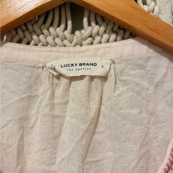 Lucky Brand Pink Embroidered Blouse Large | Flutter Sleeve, Flowy Boho Chic - Picture 2 of 3